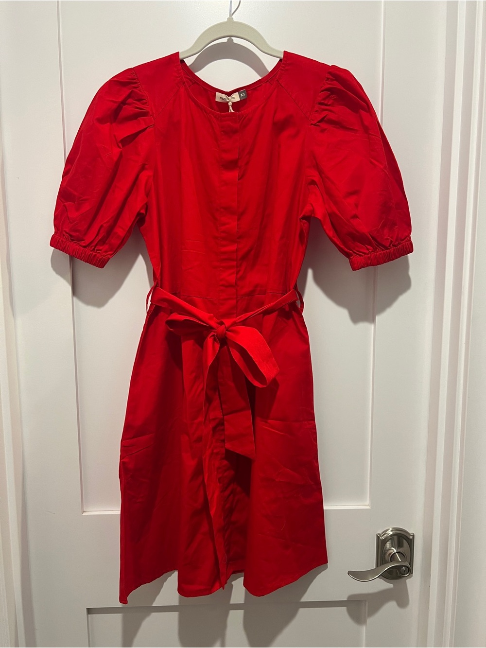 Maude Vivante Women's Red Puff Sleeve Tie-Waist Mini Dress XS